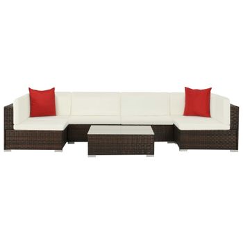 Set Muebles De Jardín 7 Piezas Y Cojines Ratán Sintético Marrón Vidaxl