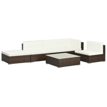 Set Muebles De Jardín 6 Piezas Y Cojines Ratán Sintético Marrón Vidaxl