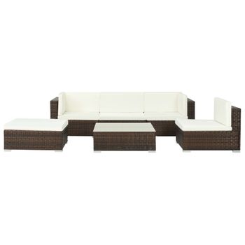 Set Muebles De Jardín 6 Piezas Y Cojines Ratán Sintético Marrón Vidaxl