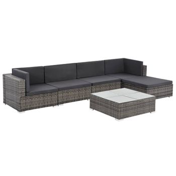 Set De Muebles De Jardín 6 Pzas Y Cojines Ratán Sintético Gris Vidaxl