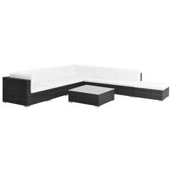 Set Muebles De Jardín 8 Piezas Y Cojines Ratán Sintético Negro Vidaxl