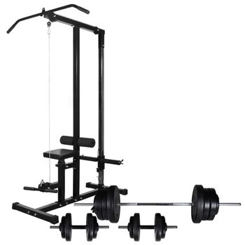 Vidaxl Conjunto Banco Ejercicios Soporte Pesas Mancuernas 120kg Negro