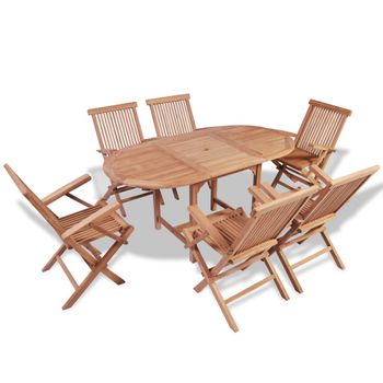 Set De Comedor De Jardín 7 Piezas De Madera Maciza De Teca Vidaxl