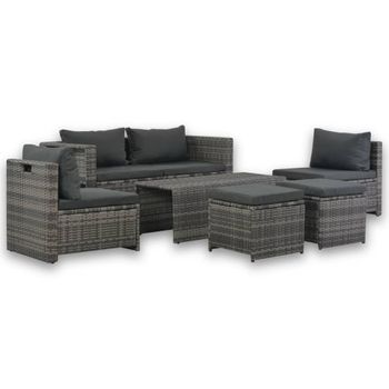 Set De Salón Para Jardín 6 Pzs Y Cojines Ratán Sintético Gris Vidaxl