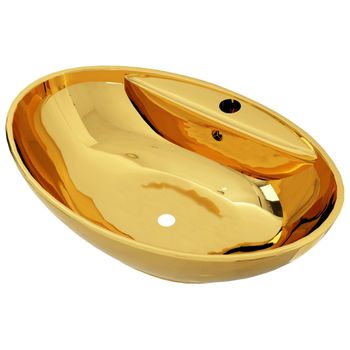 Lavabo Con Rebosadero 58,5x39x21 Cm Cerámica Dorado Vidaxl