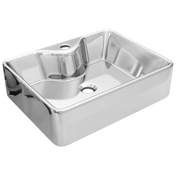 Lavabo Con Orificio Para Grifo 48x37x13,5 Cm Cerámica Plateado Vidaxl