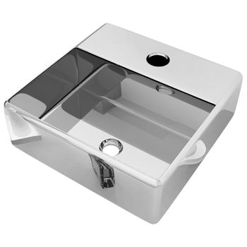 Lavabo Con Orificio Para Grifo 38x30x11,5 Cm Cerámica Plateado Vidaxl