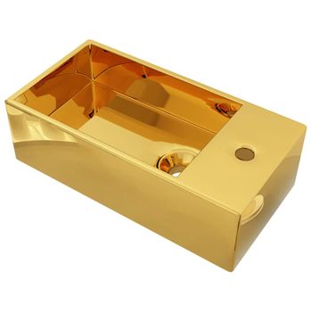 Lavabo Con Rebosadero 49x25x15 Cm Cerámica Dorado Vidaxl