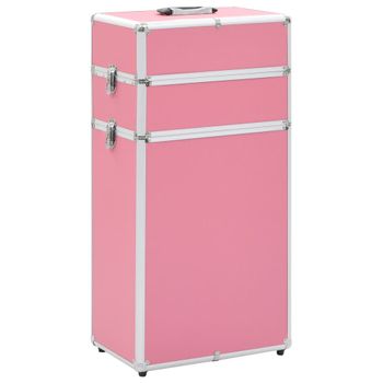 Maletín Trolley De Maquillaje De Aluminio Rosa Vidaxl