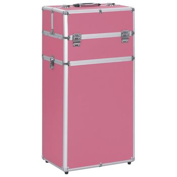 Maletín Trolley De Maquillaje De Aluminio Rosa Vidaxl