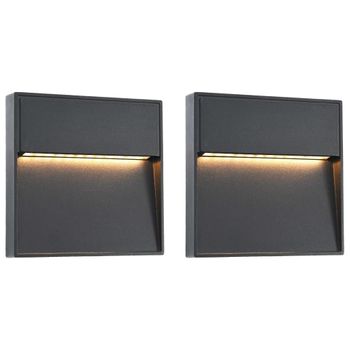 Lámparas Led De Pared Para Jardín 2 Unidades Cuadrada Negra 3 W Vidaxl