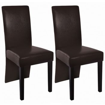 Sillas De Comedor 2 Unidades Cuero Sintético Marrón Oscuro Vidaxl