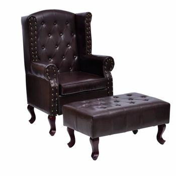 Sillón Con Reposapiés Cuero Sintético Marrón Oscuro Vidaxl