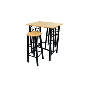 Set Mesa De Desayuno/comedor Madera Marrón Con Acero Negro Vidaxl