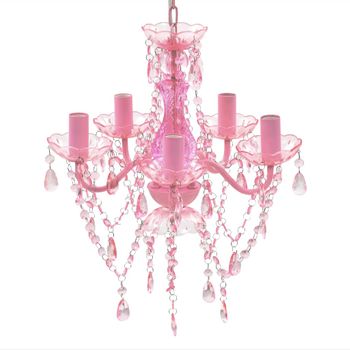 Lámpara De Araña De Cristal 5 Bombillas Rosa Vidaxl
