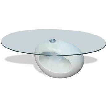 Mesa De Centro Superficie Ovalada De Vidrio Blanco Brillante Vidaxl