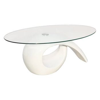 Mesa De Centro Superficie Ovalada De Vidrio Blanco Brillante Vidaxl