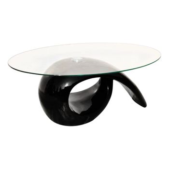 Mesa De Centro Superficie Ovalada De Vidrio Negro Brillante Vidaxl