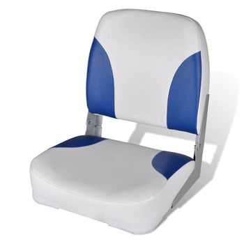 Asiento De Barco Respaldo Plegable Cojín Azul Blanco 41x36x48cm Vidaxl