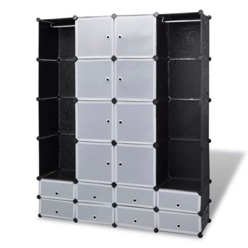 Armario Modular 18 Compartimentos Negro Y Blanco 37x146x180,5cm Vidaxl