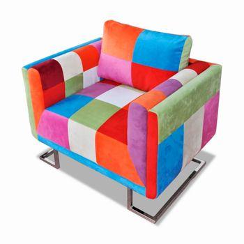 Sillón Con Diseño De Cubo De Retales De Tejido Con Patas Cromadas Vidaxl