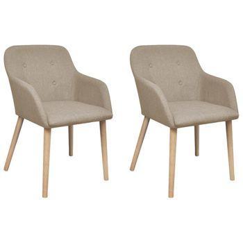 Sillas De Comedor 2 Uds Tela Beige Y Madera Maciza De Roble Vidaxl