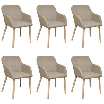 Sillas De Comedor 6 Uds Tela Beige Y Madera Maciza De Roble Vidaxl