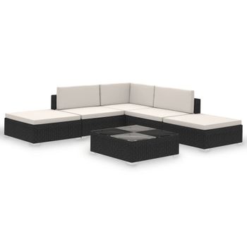 Set Muebles De Jardín 6 Piezas Y Cojines Ratán Sintético Negro Vidaxl