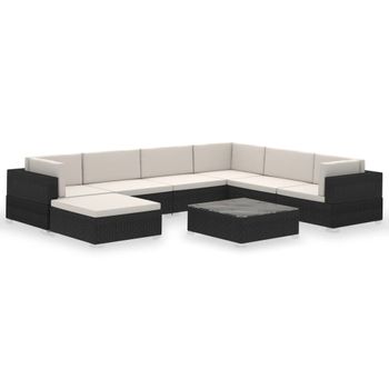 Set Muebles De Jardín 8 Piezas Y Cojines Ratán Sintético Negro Vidaxl