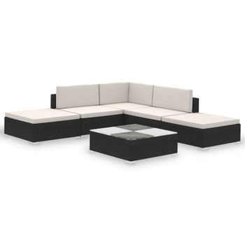 Set Muebles De Jardín 6 Piezas Y Cojines Ratán Sintético Negro Vidaxl