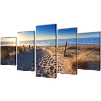 Set Decorativo De Lienzos Para Pared  Playa Y Arena 100 X 50 Cm Vidaxl