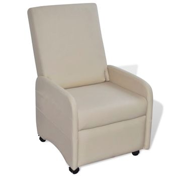 Sillón Plegable De Cuero Sintético Color Crema Vidaxl