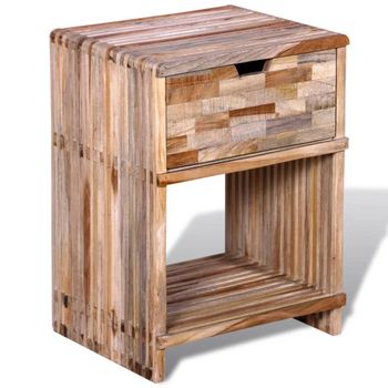 Mesita De Noche Con Cajón Madera De Teca Reciclada Vidaxl