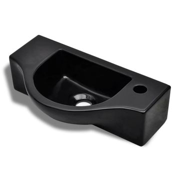 Lavabo De Cerámica Con Orificio De Grifo/desagüe Negro Vidaxl