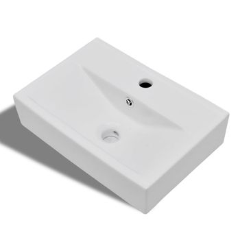 Lavabo Rectangular De Cerámica Hueco De Grifo/desagüe Blanco Vidaxl