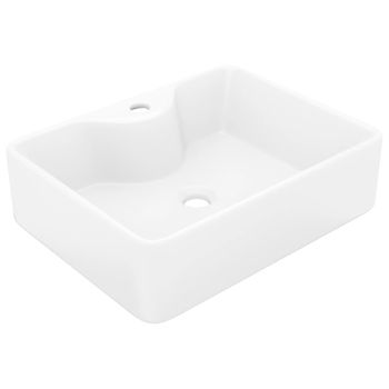 Lavabo De Cerámica Cuadrado Orificio De Grifo Y Desagüe Blanco Vidaxl