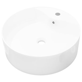 Lavabo De Cerámica Con Agujero Para Grifo/desagüe Blanco Redondo Vidaxl