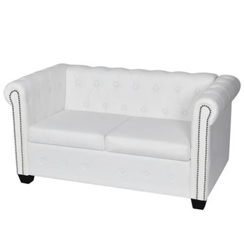 Sofá Chesterfield De 2 Plazas Cuero Sintético Blanco 145,5 X 76 X 70 Cm Vidaxl