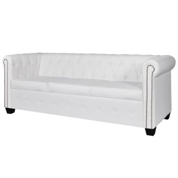 Sofá Chesterfield De 3 Plazas Cuero Sintético Blanco 200,5 X 76 X 70 Cm Vidaxl