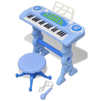 Piano De Juguete De 37 Teclas Con Taburete/micrófono Para Niños (azul) Vidaxl