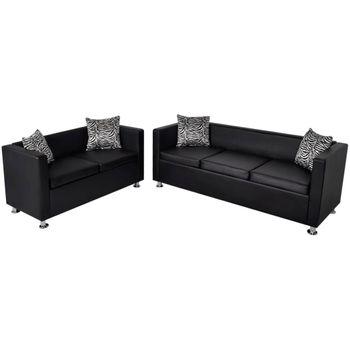 Conjunto De Sofás De 2 Y 3 Plazas De Cuero Artificial Negro 170 X 62,5 X 63 Cm Vidaxl