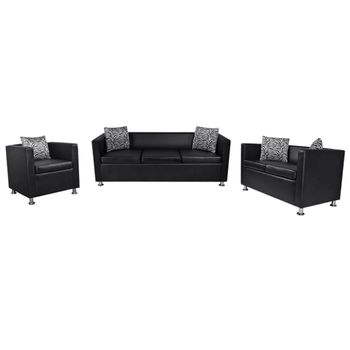 Conjunto De Sofás De 2 Y 3 Plazas Y Sillón De Cuero Artificial Negro 170 X 62,5 X 63 Cm Vidaxl