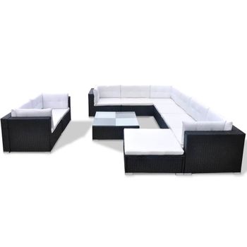 Set Muebles De Jardín 10 Piezas Y Cojines Ratán Sintético Negro Vidaxl