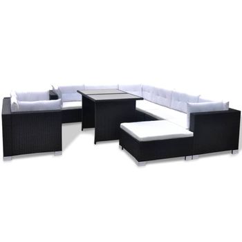 Set Muebles De Jardín 10 Piezas Y Cojines Ratán Sintético Negro Vidaxl