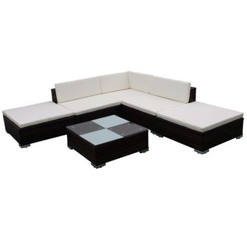 Set Muebles De Jardín 6 Piezas Y Cojines Ratán Sintético Marrón Vidaxl