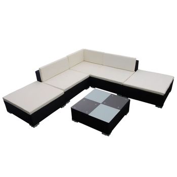 Set Muebles De Jardín Y Cojines 6 Piezas Ratán Sintético Negro Vidaxl