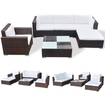 Set Muebles De Jardín Y Cojines 6 Piezas Ratán Sintético Marrón Vidaxl