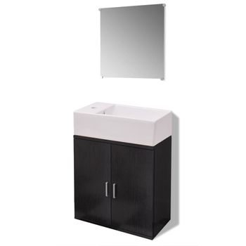 Conjunto De Mueble Y Lavabo 3 Piezas Negro Vidaxl