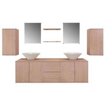 Conjunto De Muebles De Baño Y Lavabo 9 Piezas Beige Vidaxl