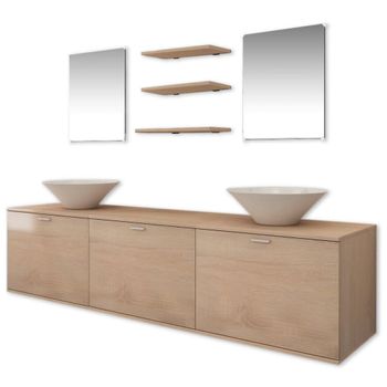 Conjunto De Muebles De Baño Y Lavabo 8 Piezas Beige Vidaxl